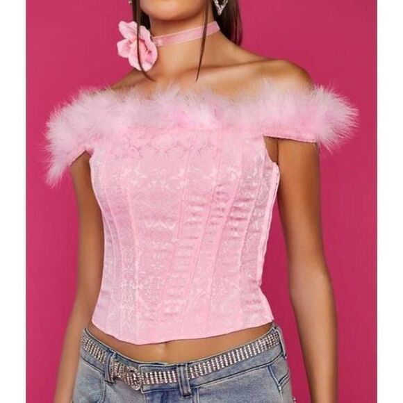 Sugar Thrillz Turnout For What Jaquard and Marabou Bustier - Picture 4 of 5
